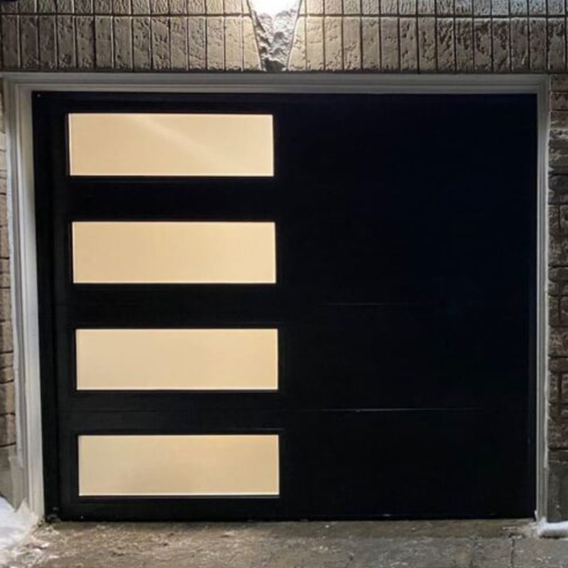Modern Residential Perforated Golden Oak Steel Overhead Garage Doors with Windows 