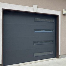 Modern Residential Perforated Golden Oak Steel Overhead Garage Doors with Windows 