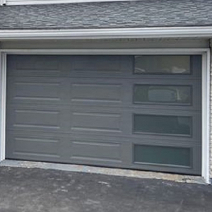 Classic Commercial Low Headroom Single Light Gray Overhead Garage Doors with Windows 